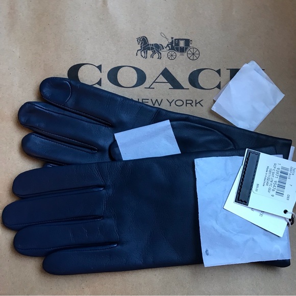 🥰 Coach Sculpted Signature Leather Tech Gloves deep blue - Picture 5 of 10